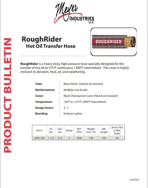 1.5" Roughrider Hot Oiler Hose 100ft roll